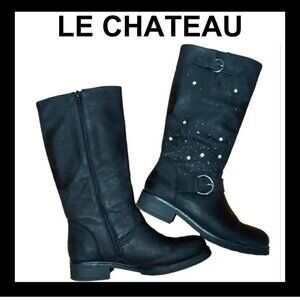 LE CHATEAU Black rhinestones studded moto biker boots
